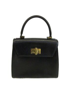 Celine Vintage Handbag Shoulder 2-Way Leather One Handle Turnlock Logo Gold